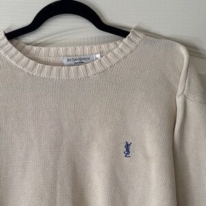 Yves Saint Laurent Cream Crewneck Sweater with Blue YSL Emblem